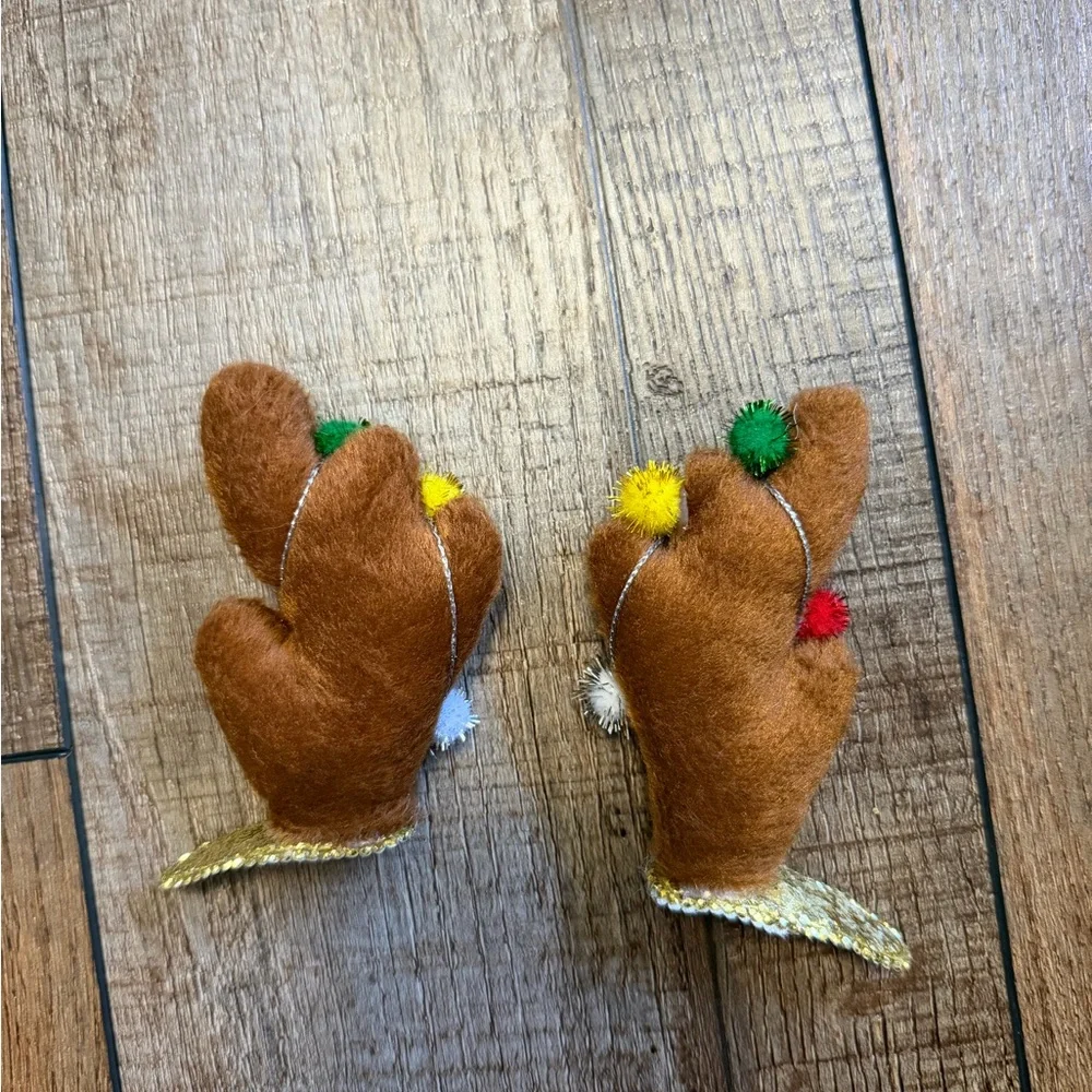 Festive Christmas Reindeer Antler Hair Clips with Colorful Pom Poms